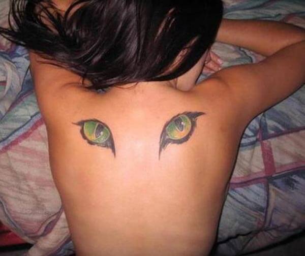 Cute and scary eye tattoo design on back for Girls and women