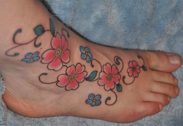 A floral foot tattoo design for Girls