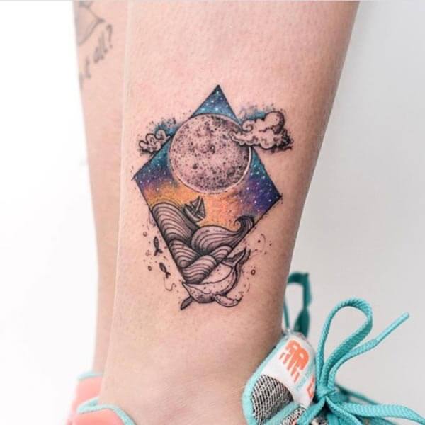 A spellbinding geometric tattoo design on ankle for girls and ladies