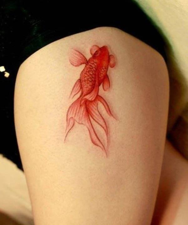 A lovely Koi Fish tattoo design on thigh for Women