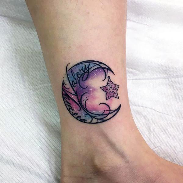 A mystique moon tattoo design on ankle for Girls