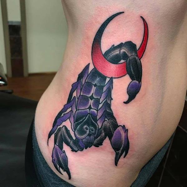 A fierce scorpion tattoo design on side belly for Girls and women