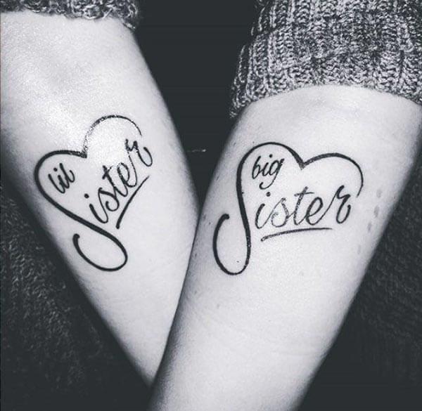 An adorable sister tattoo design on forearm for girls