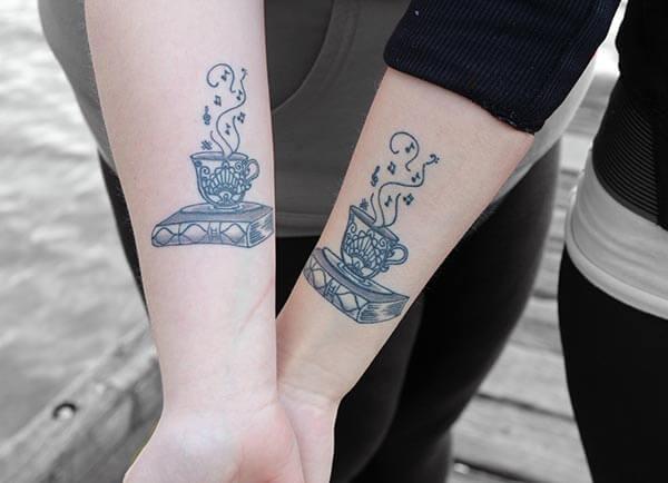 A unique sister tattoo design on forearm for women