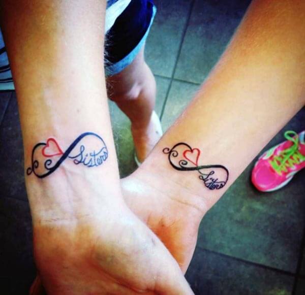 A brilliant sister tattoo design on wrist for women