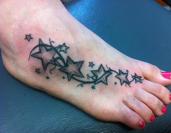 A lovely star tattoo design on feet for Girls and women
