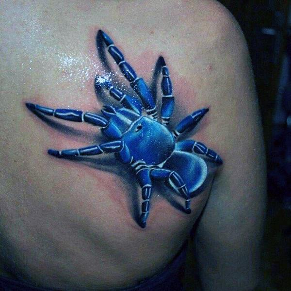 A vicious 3D tattoo design on back shoulder for girls