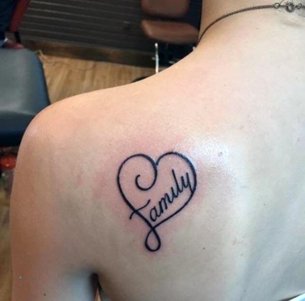 A delightful little family tattoo design on side shoulder for Ladies