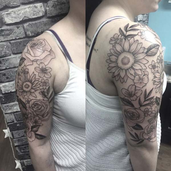 A good looking half sleeve tattoo design for ladies