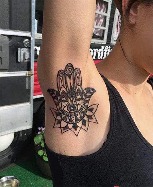 A lovely Hamsa tattoo design on armpit for girls