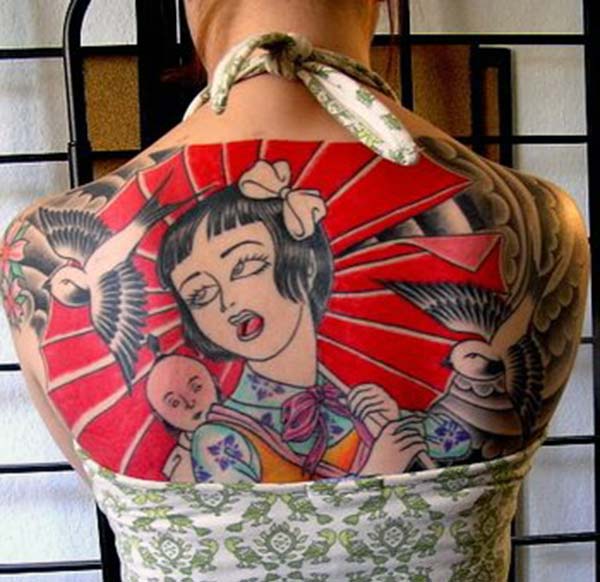 An interesting Japanese tattoo design on back for girls and women