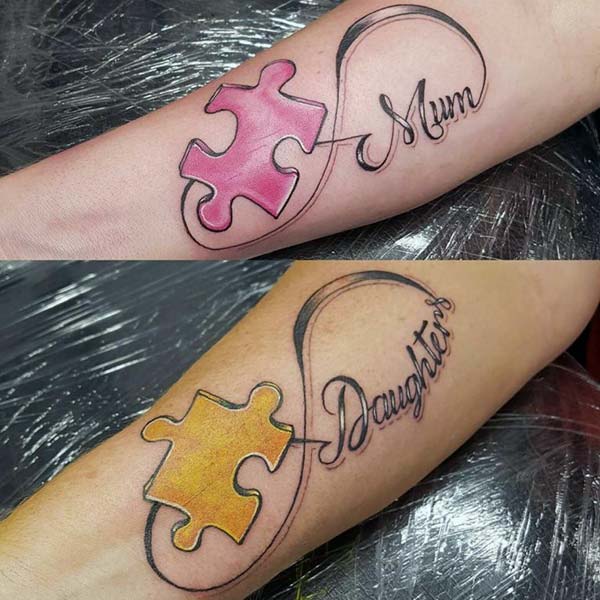 A unique mother daughter tattoo design on wrist